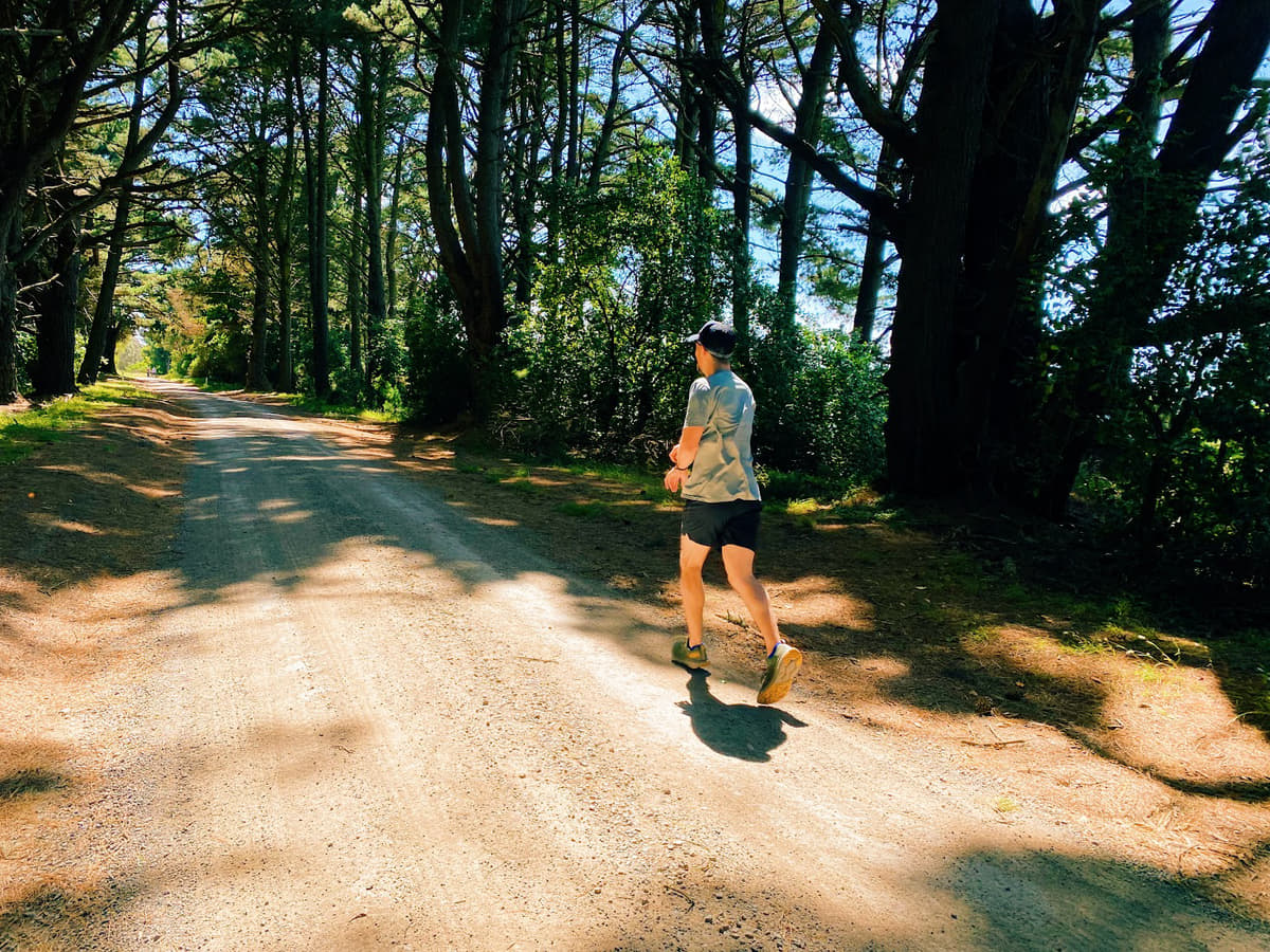 Alex running on a forest trail